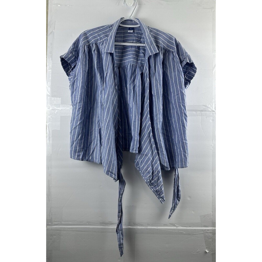 Old Navy Women's XXL Striped Ruffle Sleeve Tie Front Blouse Blue White